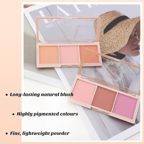 Face Blush Palette - 3 Shades Matte Blushers with Brush for Cheeks/Highlighter Contour Palette Blush Powder, Non-Greasy Face Blusher for Women Natural Look (02, Pack of 1) - Image 7