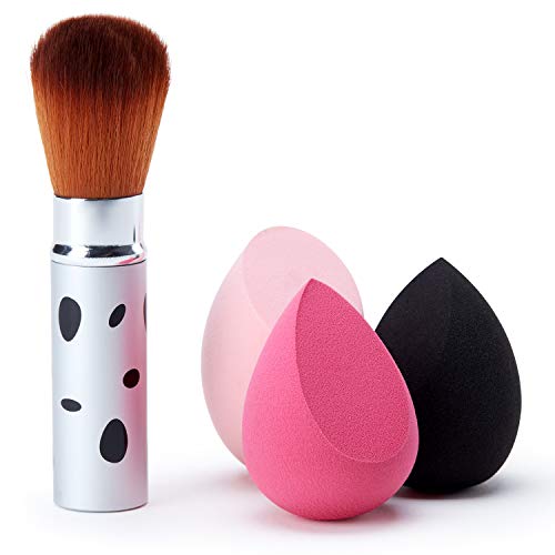 3-piece makeup sponge set with Powder Brush， makeup sponges sponge makeup Mixed sponge foundation sponge make up blender Wet and dry makeup sponge (Red black pink + brush pen)