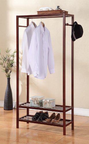 Legacy Decor 2 Tier Shelves Shoe Garment Coat Rack Hanger 65”h X 31.5”w Wooden Walnut Finish