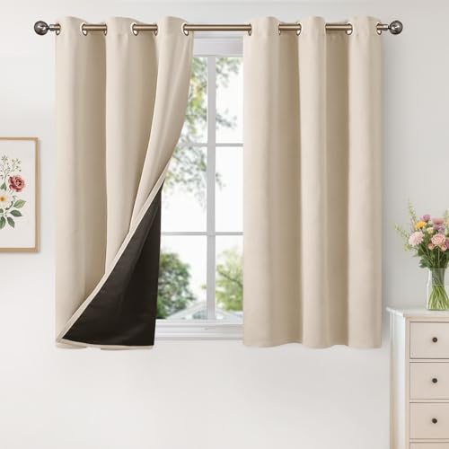 Image of YoungsTex 100% Blackout Curtains 48 Inches Long, Thermal Insulated Black Out Drapes with Grommet Heavy Layer for Living Room Window, Champagne, 42 X 48 Inch, 2 Panels