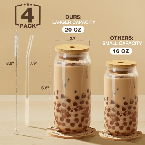 Mfacoy Drinking Glasses With Lid And Straw 4Pcs Set 20Oz Can Shaped Glass Cups, Beer Glasses, Iced Coffee Glasses, Cute Tumbler Cup, Ideal For Whiskey, Soda, Tea, Water, Gift #TOP1