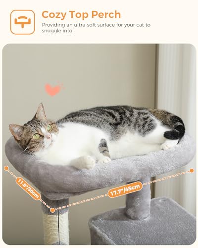Image of MUTTROS Cat Tree for Large Cats Adult with Metal Plush Big Hammock, 56.3 inch Cat Tower with 2 Door Condo House, 6-Tier Cat Shelves with Scratching Posts and Large Top Perch, Gray