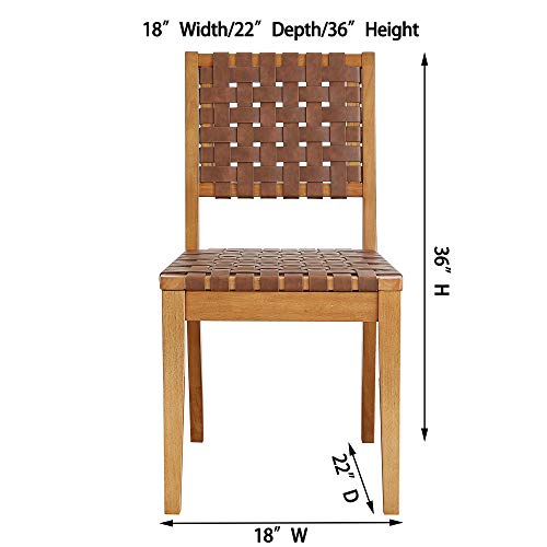 Amazon Brand - Rivet Faux Leather Woven Dining Chair With Wood Frame, Set Of 2, Brown, 22"D X 18"W X 36"H #TOP2