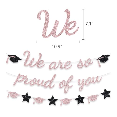 Image of We Are So Proud Of You Banner Graduation Party Decorations Glitter Congratulations Class Grad Ideas Rose Gold
