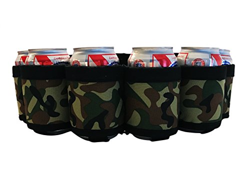 BeerBong .Com Beer Belt - Tough Insulated Holder for 6 Cold Beers - Adjustable Waist Strap with Buckle - Hidden Zipper Pocket, Practical Design - Fun Cool Party, Game Night, and Fishing Holster - Camo