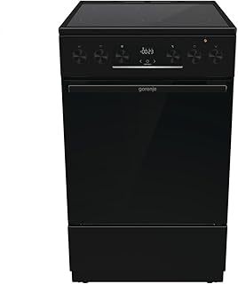Gorenje GECS5C70BPA - Estufa eléctrica de pie con vitrocerámica, 50 cm, 70 litros, GentleClose, calentamiento rápido, AirFry, ExtraSteam, extraíble telescópico, AquaClean, color negro
