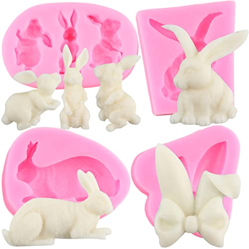 Mujiang Rabbit Fondant Mold Easter Bunny Ears Candy Silicone Mold Set Of 4