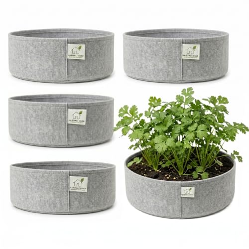 Image of 400 GSM Geo Fabric Round Grow Bags 18x6 Inch, Grey Planting Bags for Terrace and Kitchen Gardening Pack of 5