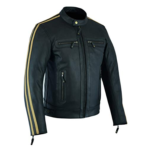 A&H Apparel Mens Leather Motorcycle Jacket Genuine Cowhide Zip Out Lining Jacket (Medium) #TOP16