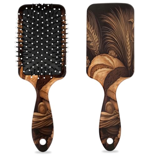 Cepillo para desenredar el cabello para mujeres y hombres, cepillo flexible de cerdas suaves (estampado de plantas de trigo)