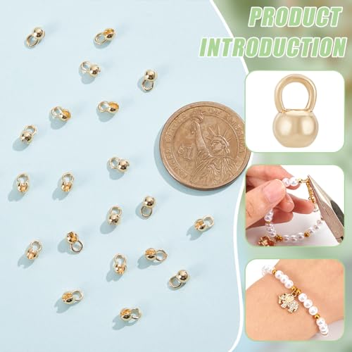 BENECREAT 20Pcs Real 14K Gold Plated Crimp Ends, Round Brass Bead Tips Calotte Ends - Image 4