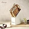 Knife Block Set, Kitchen Knife Set with Sharpener, German Stainless Steel Gold Knives Set with Block and Ergonomic Wood Grain Handle, Ultra Sharp Cooking Knives