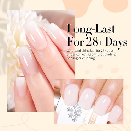 Foto von Born Pretty Gellack Milchig Weiss, Gel UV Nagellack Natur Jelly Transparent Weiß Nagellack Nail Art Klassischer und All-MatchStil UV LED Soak Off Manicure Lacquer Varnish