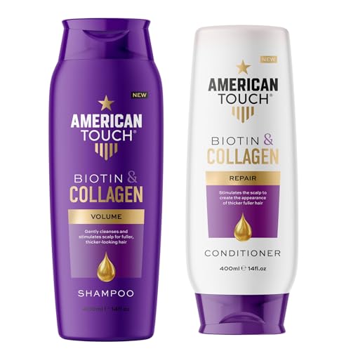 American Touch Biotin & Collagen Shampoo and Conditioner Set (2 x 400ml) – Volumising & Thickening for Fine, Thinning & Damaged Hair – Strengthens & Repairs for Fuller, Thicker Hair – for Men & Women