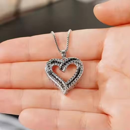 Dainty Heart Irregular Design Necklace for Women – White & Black Zircon CZ Stones, Silver Plated, Elegant Fashion Jewelry for Special Occasions by Generic - Used condition - Image 7