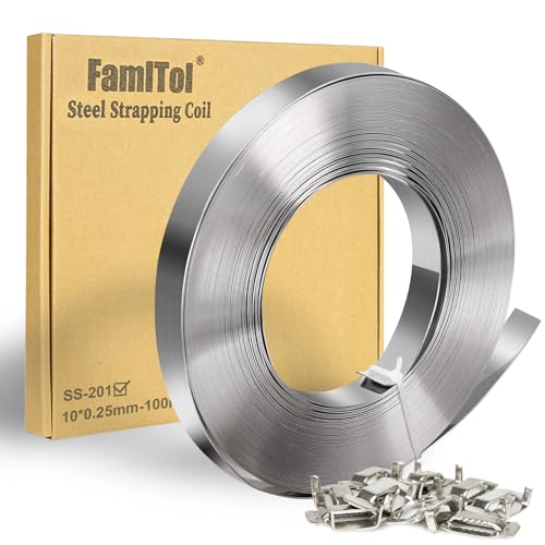 FamlTol 201 Edelstahlband 10 × 0,25 mm Schweres Stahlband 100 m Metallband für die Montage von Verkehrszeichen Außeninstallationen und die Sicherung schwerer Gegenstände