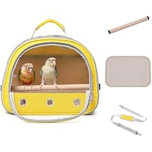 Bird Carrier,Bird Cage Parakeet Parrot Budgie Carrier Backpack for Small Birds, Travel Bird Cages with Perch, Transparent Ventilation Cockatiels, Lightweight Pet Carrier for Outdoor UseYellow