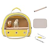 Bird Carrier,Bird Cage Parakeet Parrot Budgie Carrier Backpack for Small Birds, Travel Bird Cages with Perch, Transparent Ventilation Cockatiels, Lightweight Pet Carrier for Outdoor Use(Yellow)