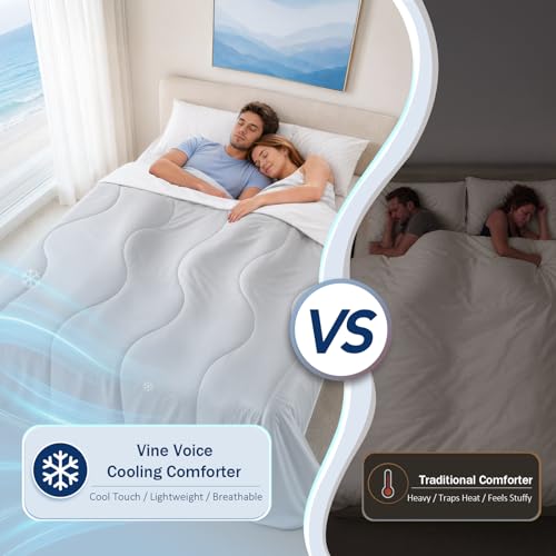 Image of Cooling Comforter for Hot Sleepers, Queen 90x90, Silver Gray | Cooling blanket feel, Q-Max >0.4 cool touch, double-sided cooling, Sorona fill, for night sweats, lightweight & breathable
