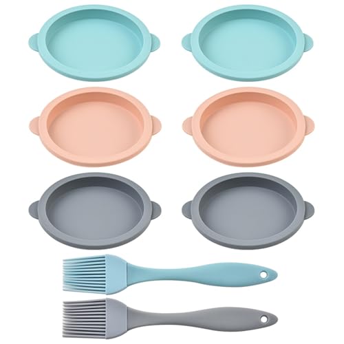 SGSCFG 6 Plaque À Pâtisserie en Silicone Et 2 Parties De Brosses D'Huile, Formes Rondes, Outils Au Four, Fournitures De Cuisine, Sandwichs, Gâteaux, Muffins.