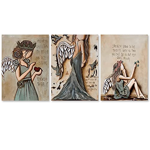 Dthlay Vintage Angel Wing Canvas Wall Art Girl Posters For Bedroom Decor Painting Nordic Wings Poster Prints Living Room Home 16X24Inchx3 No Frame, Unframed #TOP1