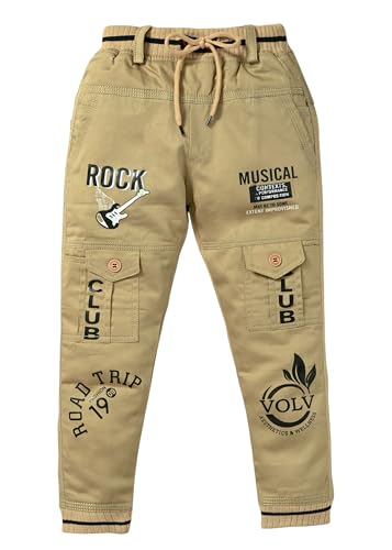 Image of Stylish Printed Joggers with Pockets | Soft Comfortable Elastic Waist Lower | Casual Outdoor Wear Trousers for Daily Use |Pack of 1 Boys Premium Cotton Satin Jeans Cargo Track Pants for Kids 2-7 Years