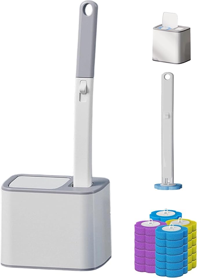Einweg-Toilettenbürsten-Set, 24 Nachfüllungen, hygienische WC-Bürste mit Halter & Ersatzköpfen, ideal für die Reinigung von Waschbecken & Badewanne (Grau)