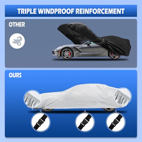 Image of Car Cover Custom Fit for Corvette C4 C5 C6 C7 C8 1980-2026, Migaven Waterproof Full Exterior Cover Sun Rain Protection with Door Zipper and Cotton Lining