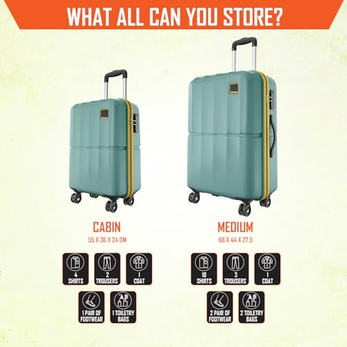 Image of Safari Genius Theo 8 Wheels Set of 2 (Cabin + Medium) Trolley Bags, Hard Case Polycarbonate, 360 Degree Wheeling Carry-on & Check-in Luggage, Suitcase for Travel, Trolley Bags for Travel, Sage Green