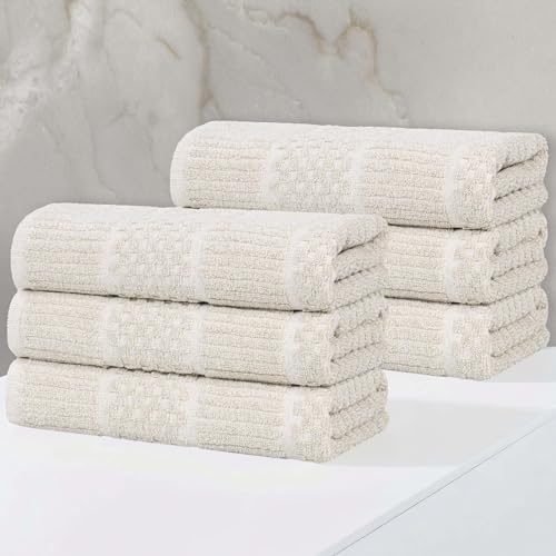 Superior Naples Viscose Cotton Blend Medium Weight Towels, for Kitchen, Bathroom, Spa, Plush, Quick Dry, Ultra-Soft Towels, Bath Essentials, Ribbed Design, Absorbent Hand Towels, Set of 6, Beige