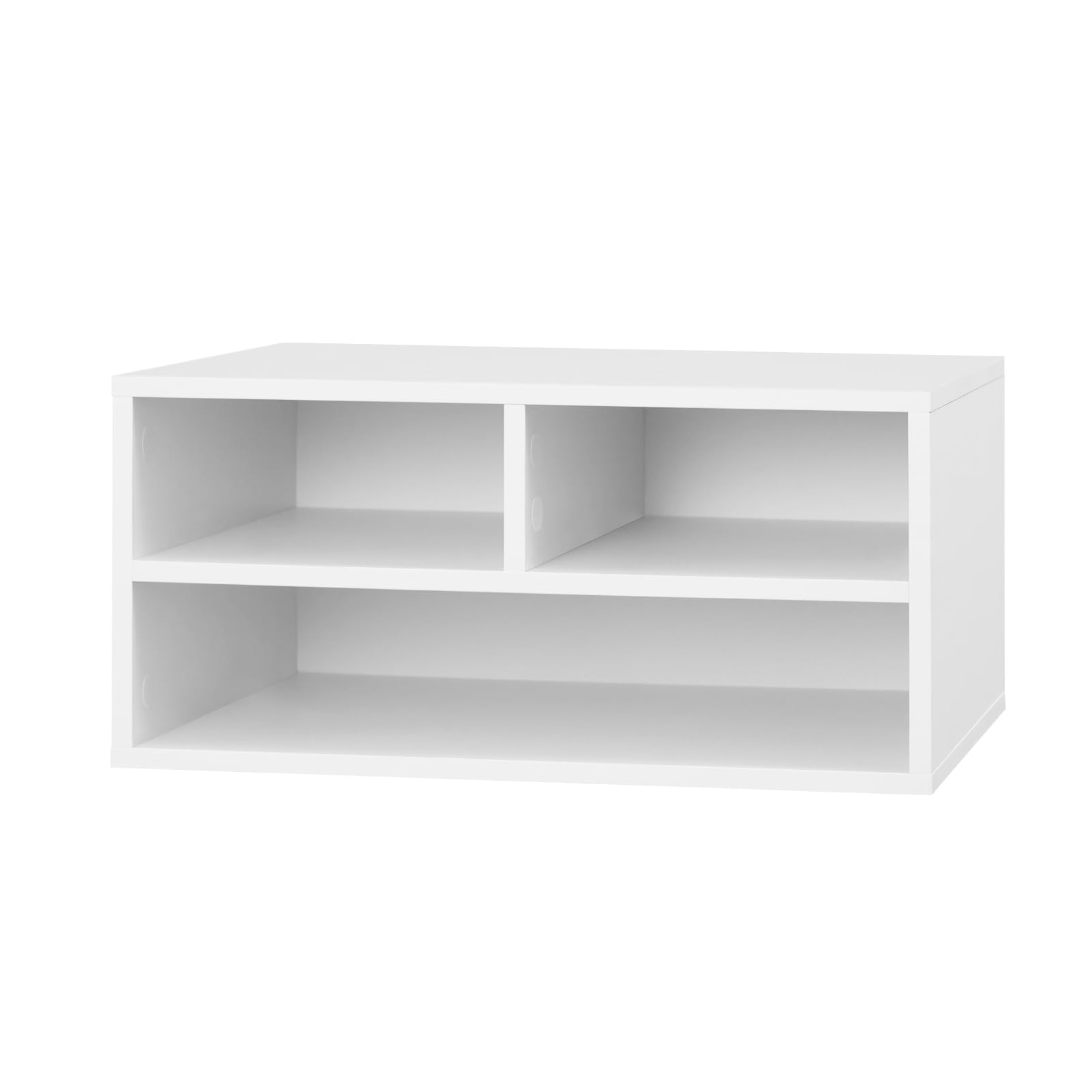 WOLTU Schedario da Ufficio a 2 Livelli con Custodia, Porta Stampante da Scrivania in Legno con 3 Scomparti per l'Ufficio, 47x40x22,5cm, Bianco, ASK15ws
