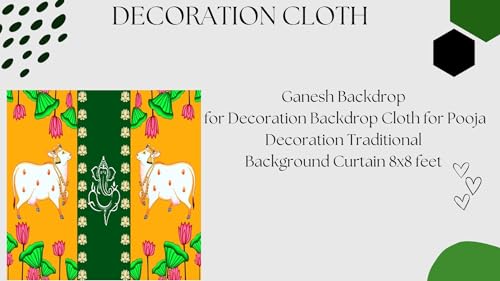 Image of Ganesh Backdrop for Decorations Backdrop Cloth for Pooja Decoration Traditional Background Curtain 8x8 feet (Multi Colur)(Ganesh with Two Cows) (Knit Fabric) pongal Backdrop Decoration