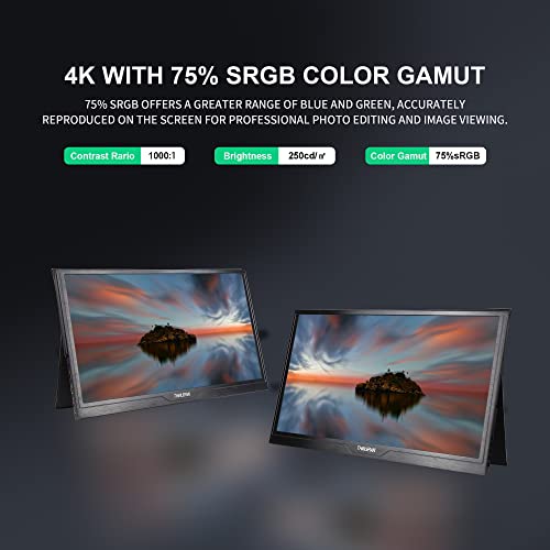 Thinlerain 4K Portable Monitor-15.6" Usb C Monitor Ips Uhd 3840X2160 External Monitor With 75% Srgb 250 Nits Brightness, Usb C Hdmi Usb, Compatible For Laptop,Pc, Phone #TOP2