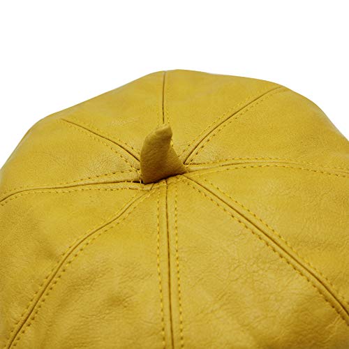 Eilova Orityle Women Beret Hat Pu Leather Cap French Style Beanie Adjustable Newsboy Winter Hat Slouchy Painter Hats Yellow #TOP1
