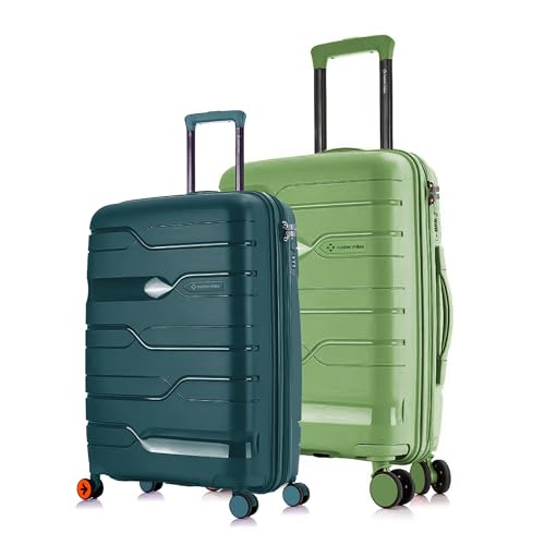 Image of Nasher Miles Paris Hard-Sided Polypropylene Luggage Set of 2 | 55cm & 65cm | 8 Wheels Small & Medium Trolley Bag for Travel | Suitcase (D. Green & A. Green)