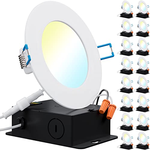 Sunco 16 Pack 4 Inch Ultra Thin Led Recessed Ceiling Lights Slim, Selectable Cct 2700K/3000K/3500K/4000K/5000K, Dimmable, 10W, Smooth Trim, Wafer Thin, Canless With Junction Box #TOP10