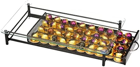 OASISWJ Peak Coffee Capsule Storage Drawer Tray | Coffee Pod Holder Box, Organiser & Machine Stand with Tempered Glass Top | Smooth Drawer Action 40.5x23.5x7CM