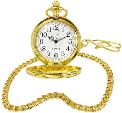 Relógio De Bolso Metal Com Corrente Estilo Antigo Dourado