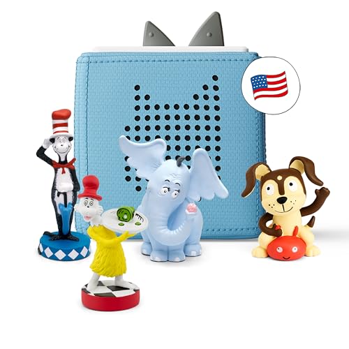 Image of Toniebox Audio Starter Set with Cat in The Hat, Sam-l-Am, Horton Hears a Who!, and Playtime Puppy - Listen, Learn, and Play with One Huggable Little Box - Light Blue