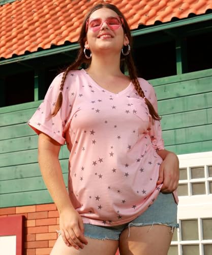 Image of TIYOMI Plus Size Tops for Women V Neck Tshirts Basic Tunic Casual Hawaii Floral Tie Dye Camo Summer Short Sleeve Tee XL-5XL