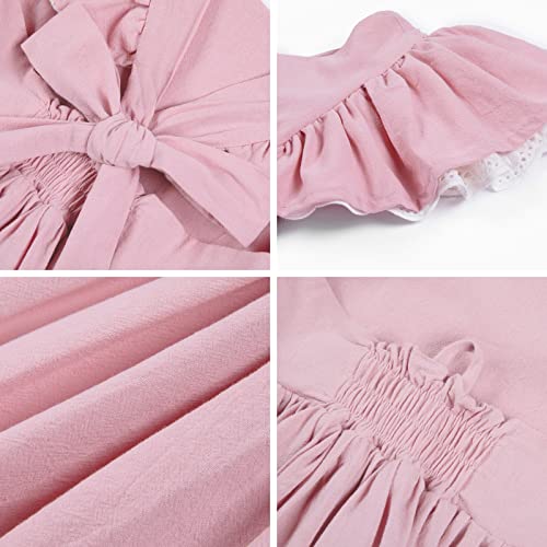 Mdycw 100% Cotton Linen Dress For Toddler Baby Girl Age 0-7 Years, Ruffle Sleeveless Backless Summer Casual Dresses, Pink #TOP2