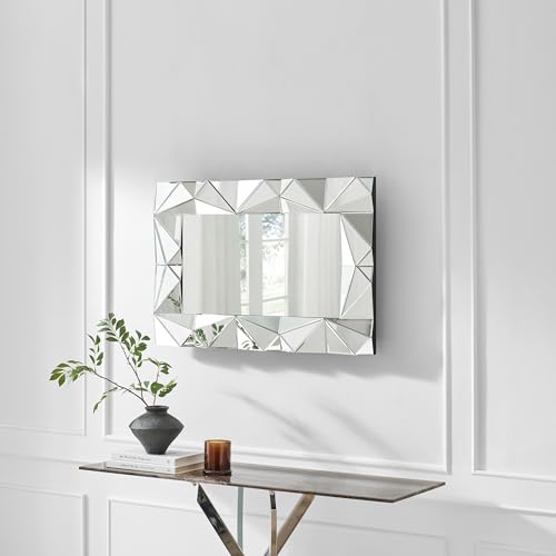 Image of Furniturebox UK Atlas Medium Rectangle Wall Mirror 90x60cm – Bevelled Triangular Reflective Glass Frame – Art Deco Retro Style – Horizontal or Vertical Hanging – Living Room, Hallway, Bedroom Mirror