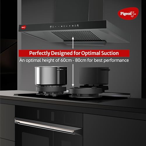 Image of Pigeon Atmos 90 cm BLDC T Shape Kitchen Chimney 1500 m3 /hr | Filterless Autoclean Kitchen Chimney | 12 Years Motor and 2 Years Comprehensive Warranty |Black | 9 Speed Touch Control + Motion Sensor