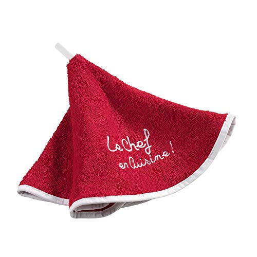 douceur d'Intérieur Toalla Redondo (0) 60 cm Esponja Brodee Cocinero, algodón, Rojo, 60 x 60 cm