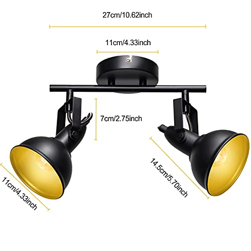 Image of HiBay 2-Light Track Lighting Fixtures, Industrial Ceiling Wall Spot Lights Kit, Flexible LED Spotlights Black for Kitchen Bedroom Bedside Picture, E12 Base (Bulbs Not Included)