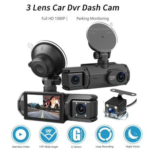 Image of Maizic Smarthome Triplex 4K 3 Channel Dash Cam WiFi Built-in G-Sensor, 1296P+1080P+1080P Front and Rear Inside Loop Recording, Triple Car Dash Camera, IR Night View, 24H Parking Monitor
