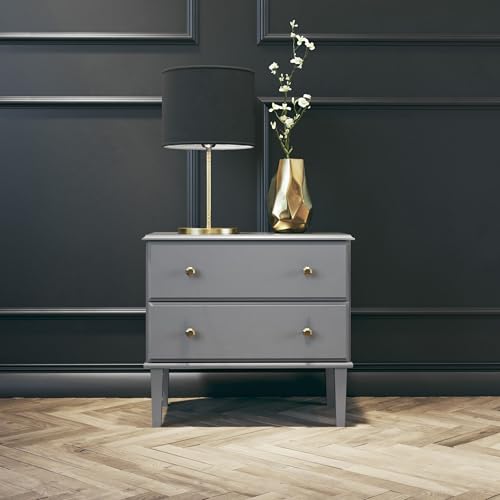 Image of Prepac Lux Nightstand Bedside Table, Grey Nightstand for Bedroom, End Table with 2 Drawers 16 inch D x 27.75 inch W x 25 inch H, GDNR-2302-1