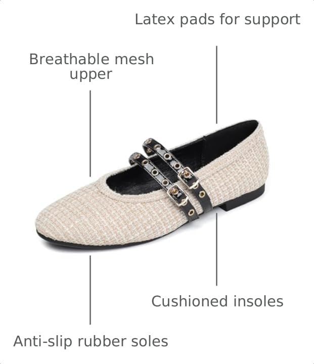 Image of Mesh Ballet Flats Shoes for Women Comfortable Studded Mary Jane Shoes Ballerina Buckle Strap Business Office Work Dress Shoes