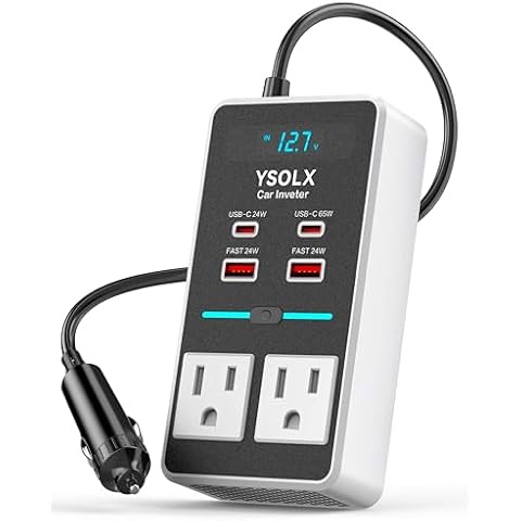Car Power Inverter, YSOLX 200W Inverter Car Outlet Adapter to Wall Plug with 65W USB-C/48W Dual Fast Charging USB/Dual AC Outlet, Car Inverter 12V to 110V AC Plug, Car Charger for Laptop Cover