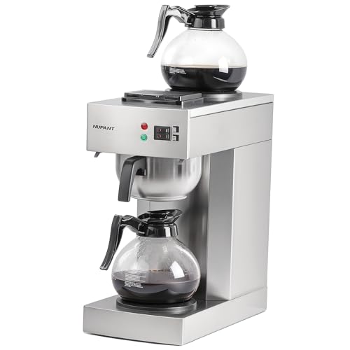 NUPANT 12-Cup Coffee Maker 1.8L Commercial Drip Coffee Maker Pour Over Coffee Machines with 2 Glass Carafes and 2 Warmers Plate Stainless Steel Coffee Brewer for Cofe Bar and Restaurant by NUPANT - Used condition - US$237.49